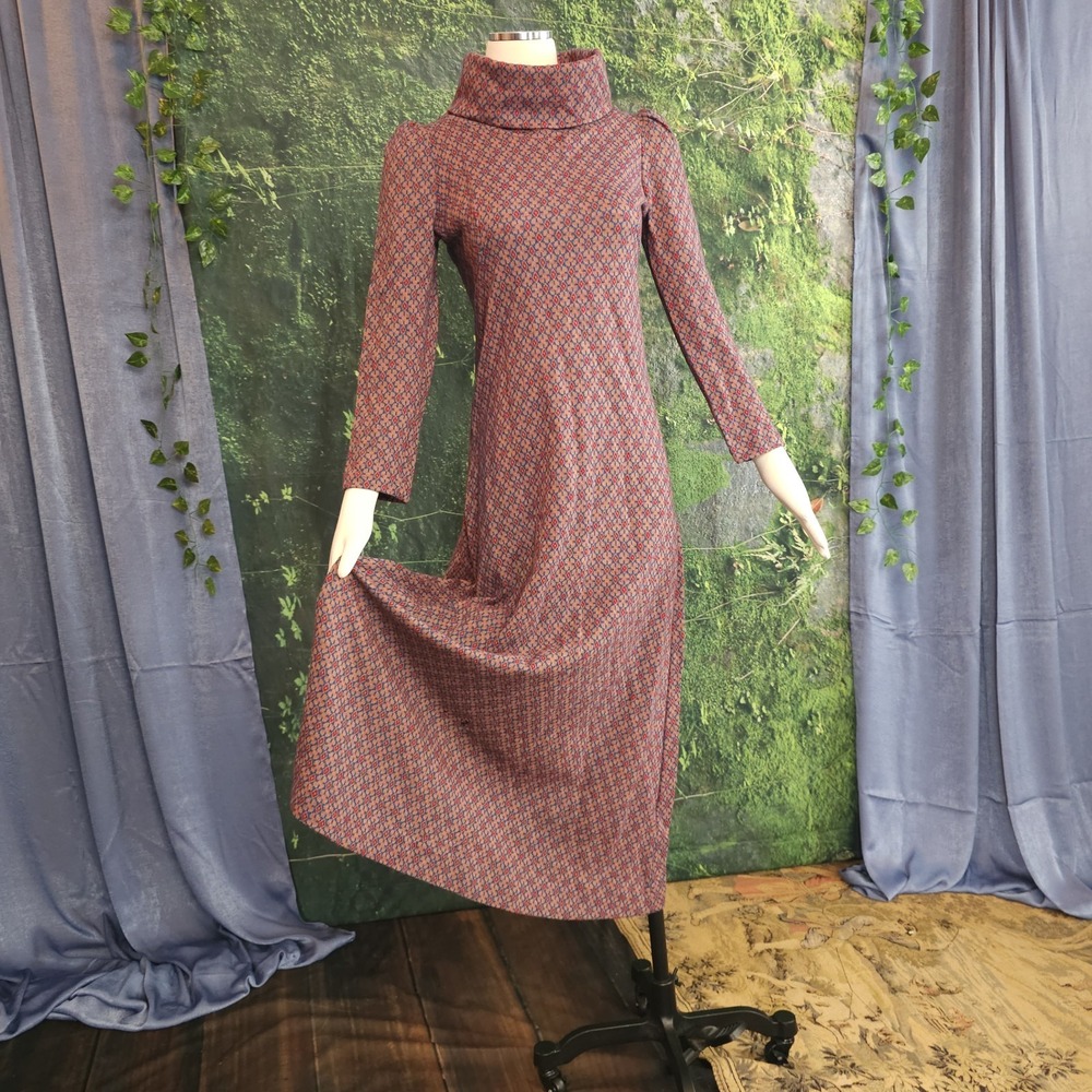 Vintage 1960's Dress Medieval Revival Maxi Floor Length Blue Red Coral As Is - Picture 8 of 15